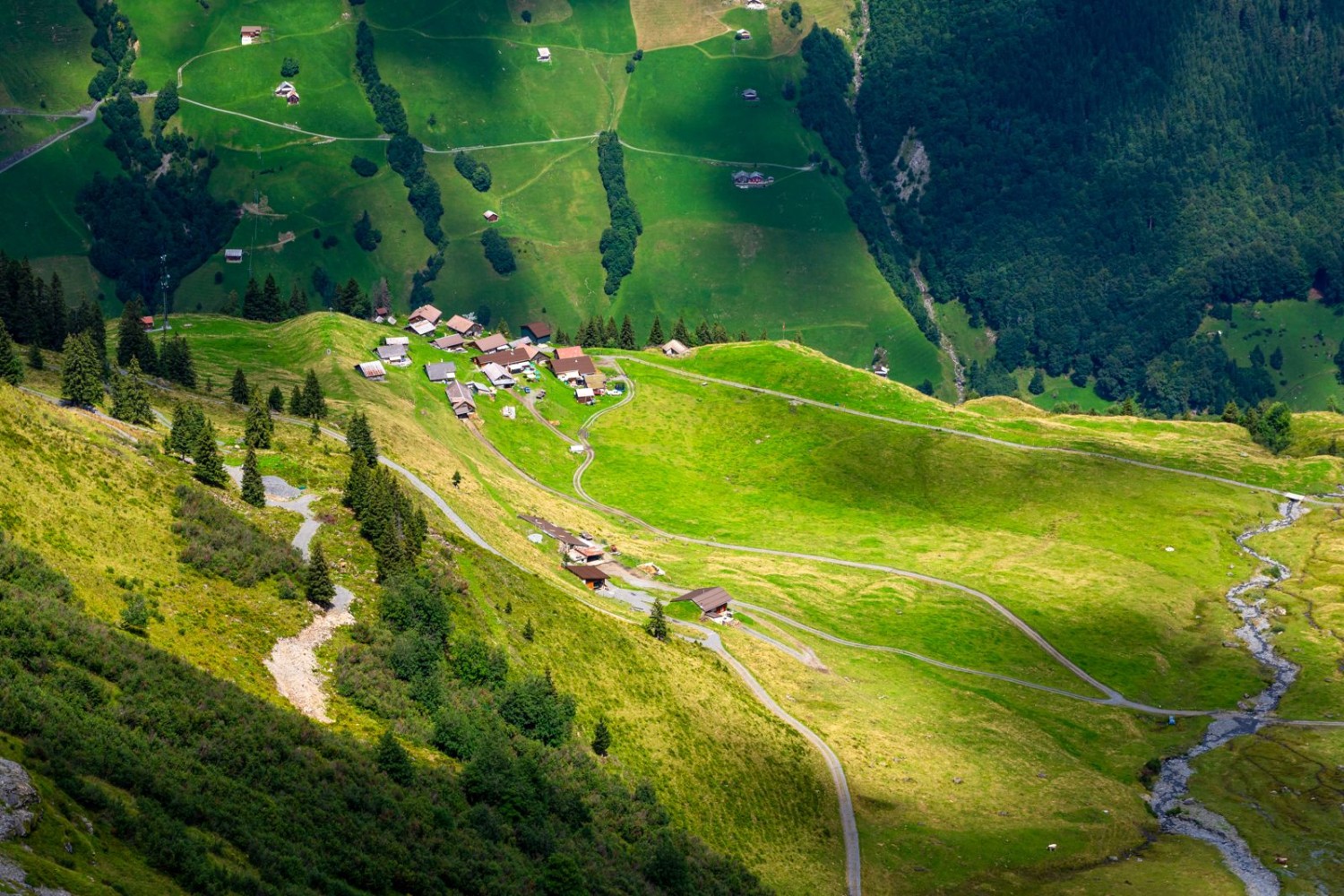 Tiefblick zur Alp Wannelen.