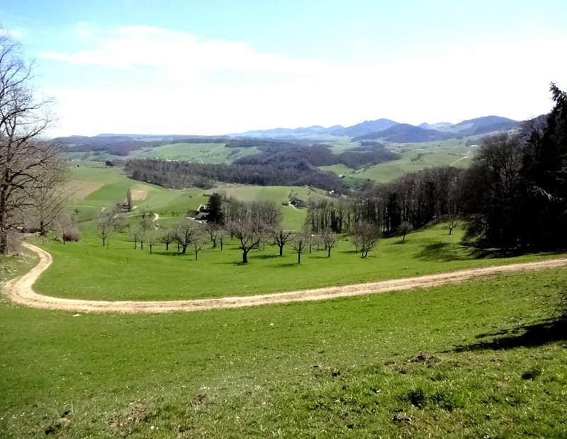 A mi-chemin de la randonnée, une vue à l’est depuis le Gugger.