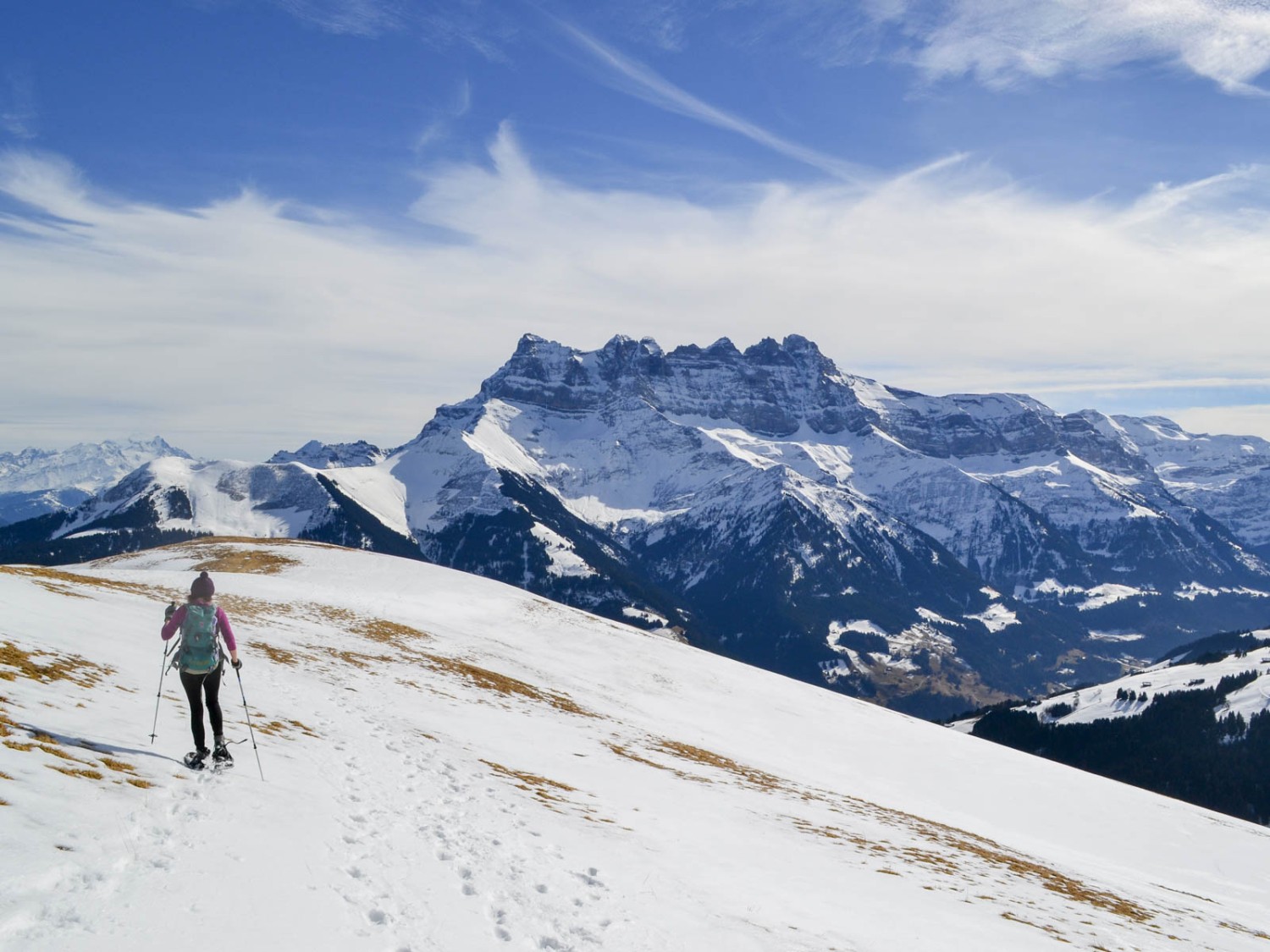 Vue sur les Dents-du-Midi, sur le chemin du retour vers Morgins.