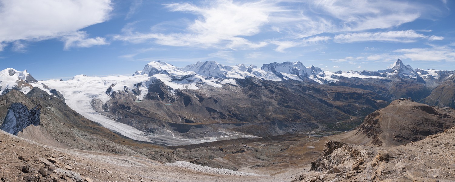 Du sommet, vue sur Castor, Pollux et le Breithorn. A droite, le Cervin.
Photo: Fredy Joss