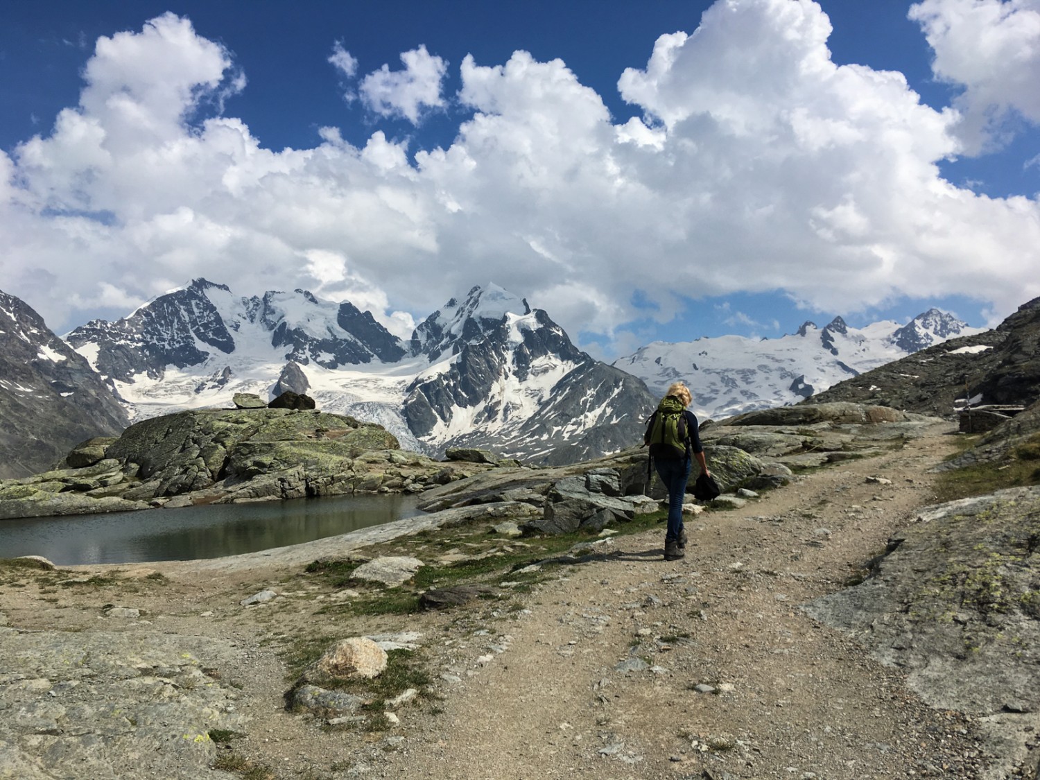 Le Fuorcla Surlej avec vue sur le sommet du massif de la Bernina. Photo:  Claudia Peter