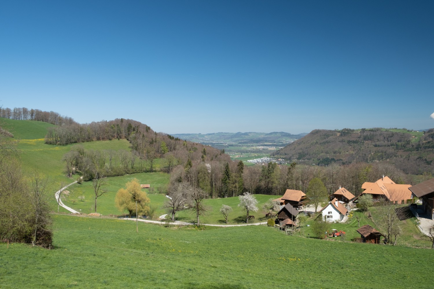 Les hameaux et leurs imposantes fermes sont nombreux dans la région. Photo: Markus Ruff