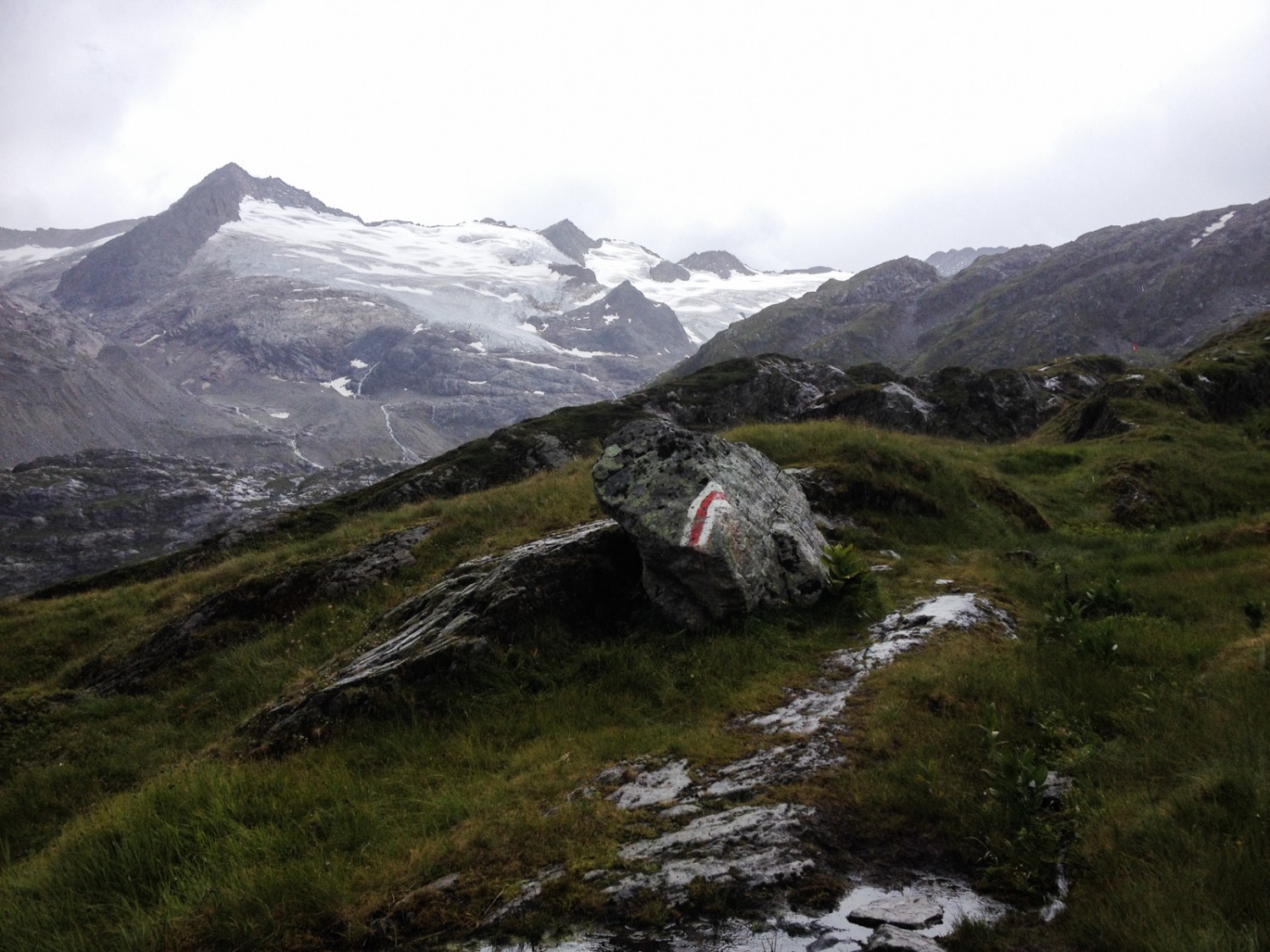 Sur le col, vue dégagée sur le glacier du Gauli.