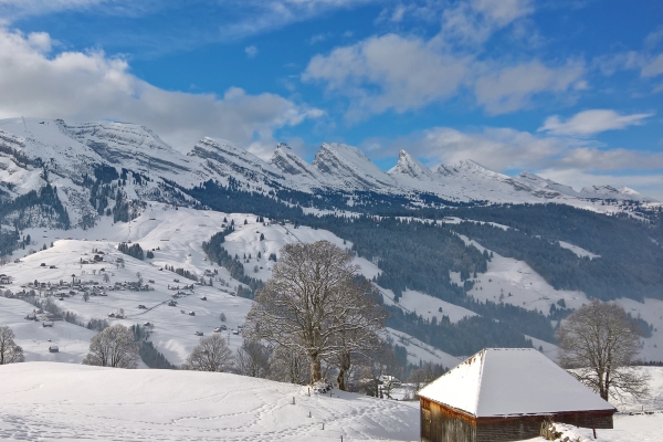 Versant ensoleillé au-dessus de Wildhaus